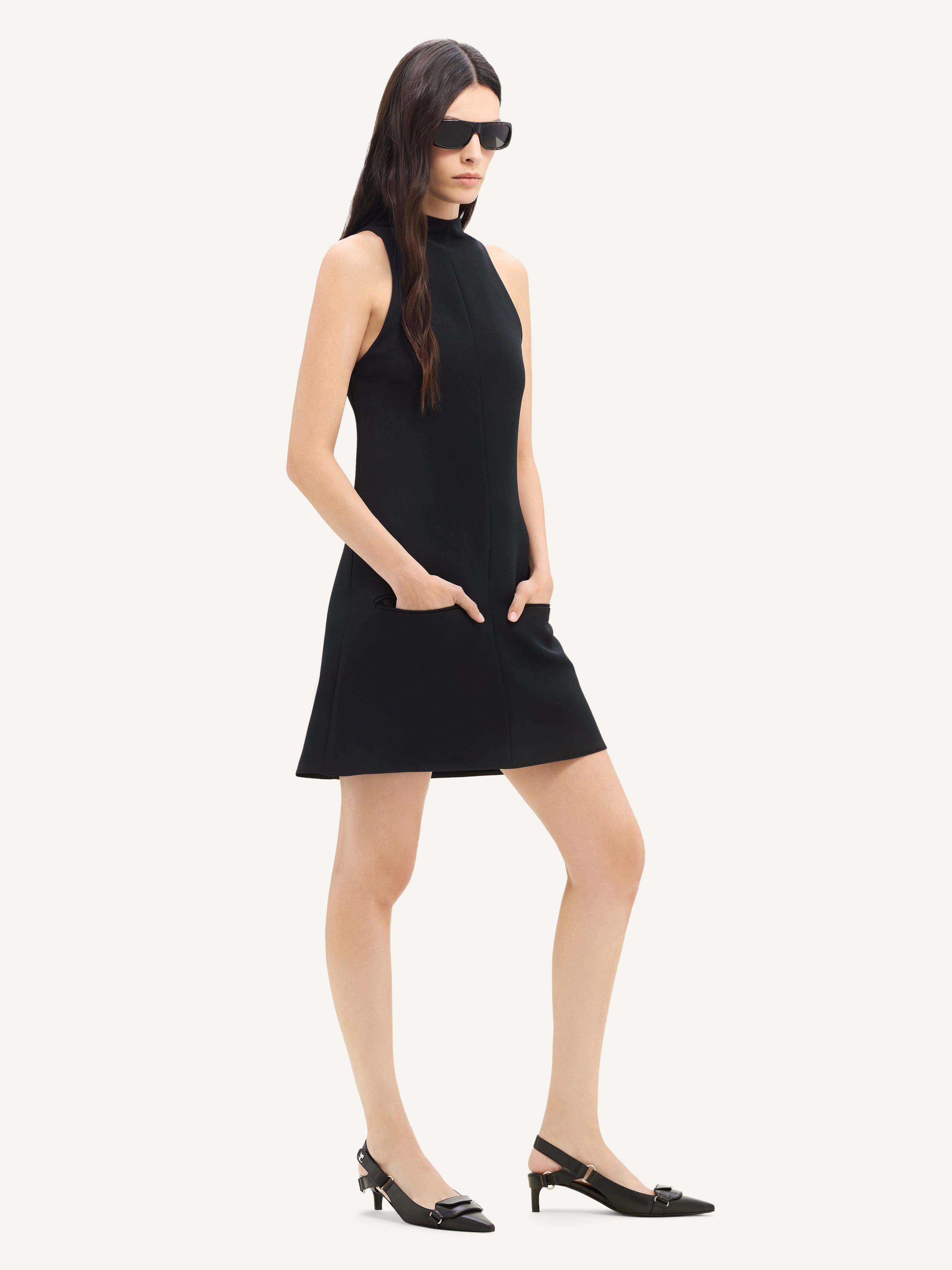 SLEEVELESS TWILL A-LINE DRESS - 3