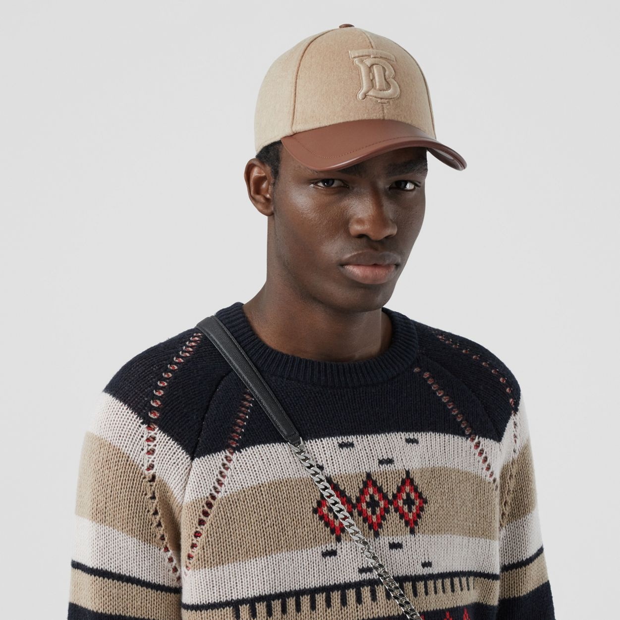 Monogram Motif Cashmere and Leather Baseball Cap - 4