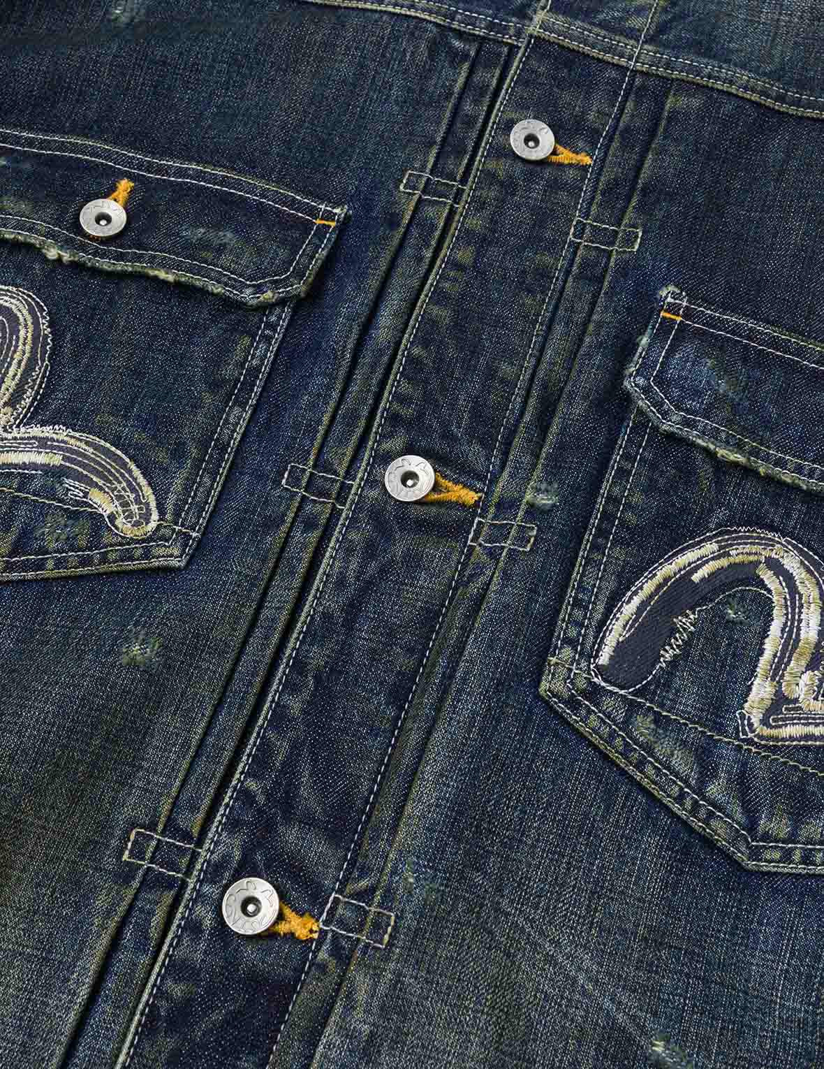 Washed Seagull Embroidery Relax Fit Denim Jacket - 9