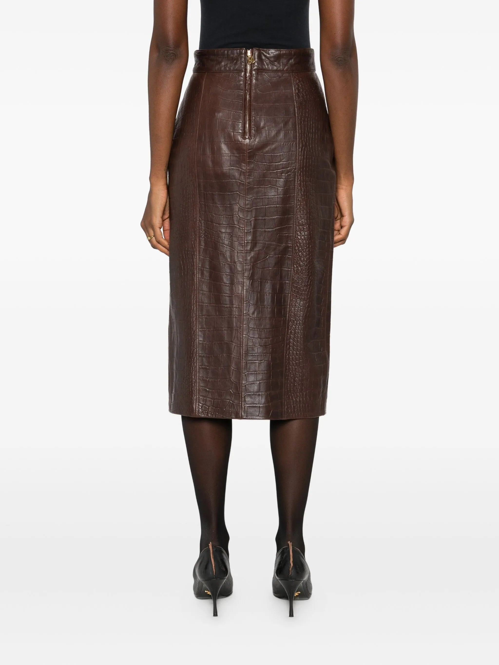 Amiri Crocodile-effect Leather Midi Skirt - 4