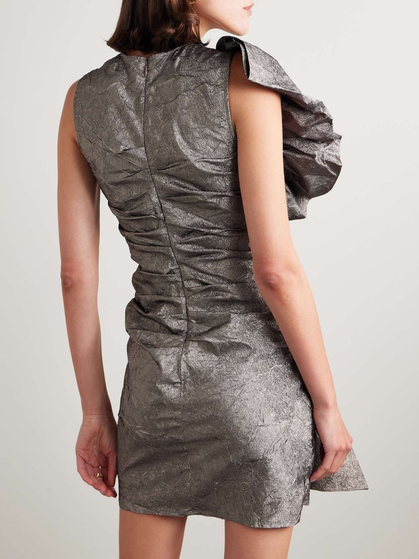 Estella ruffled metallic crinkled-taffeta mini dress - 3