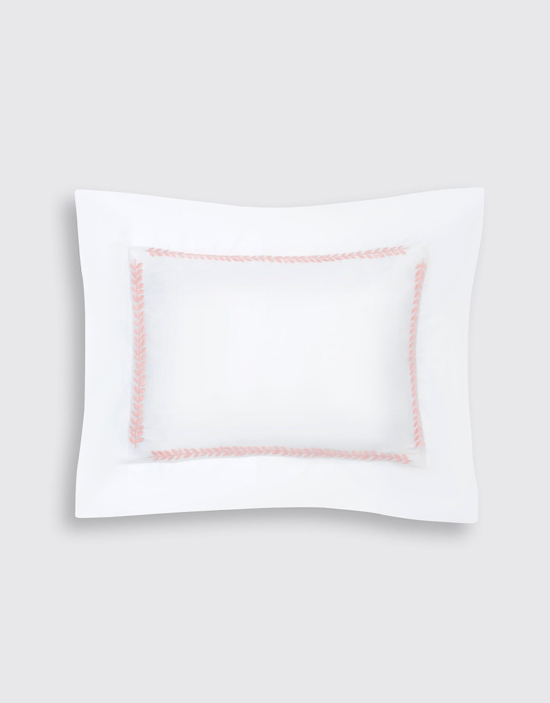 Leaf Pillow Slip in White & Pink Cotton 3