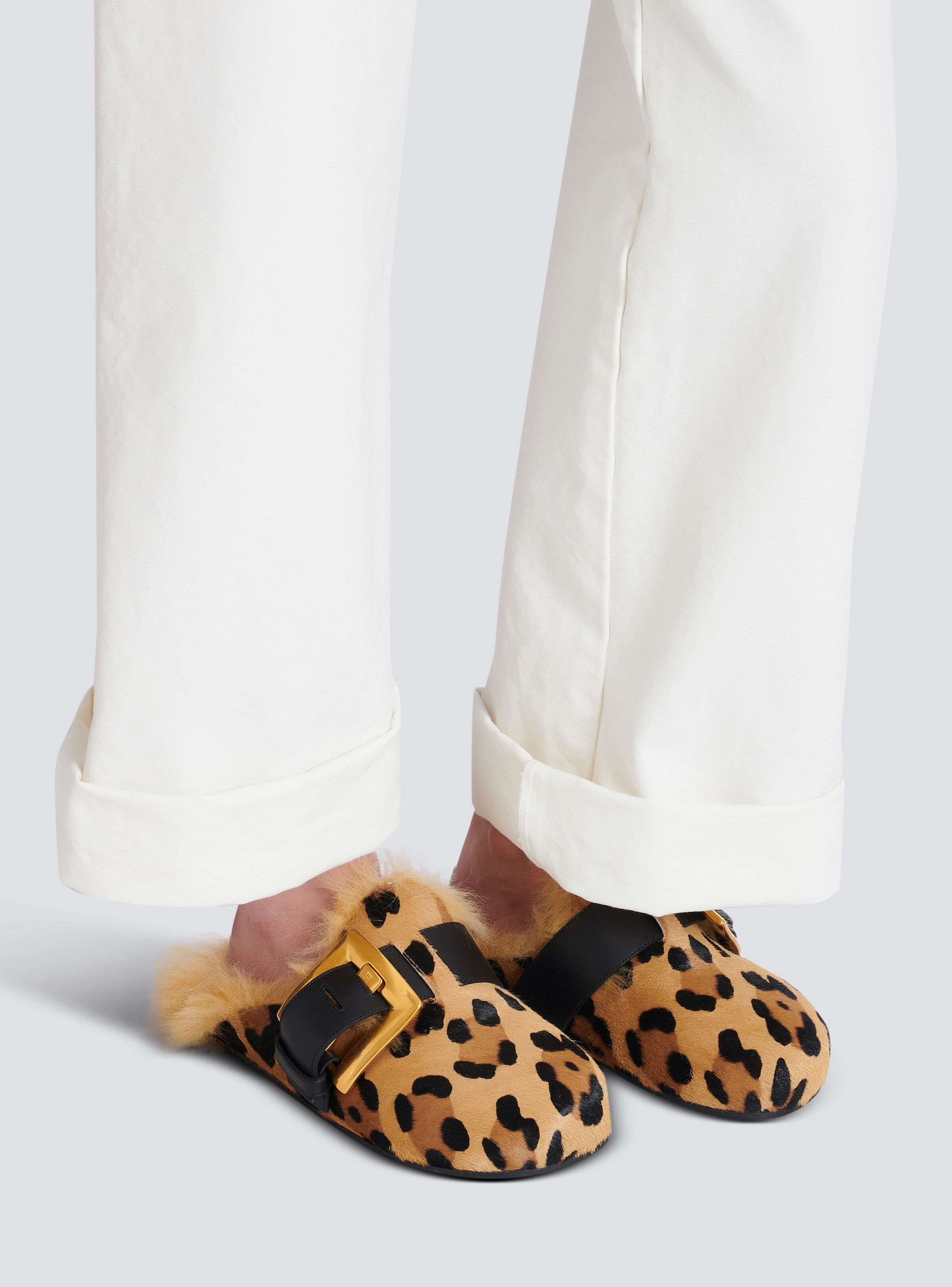 Anthem leopard print ponyskin leather and faux fur mules - 9