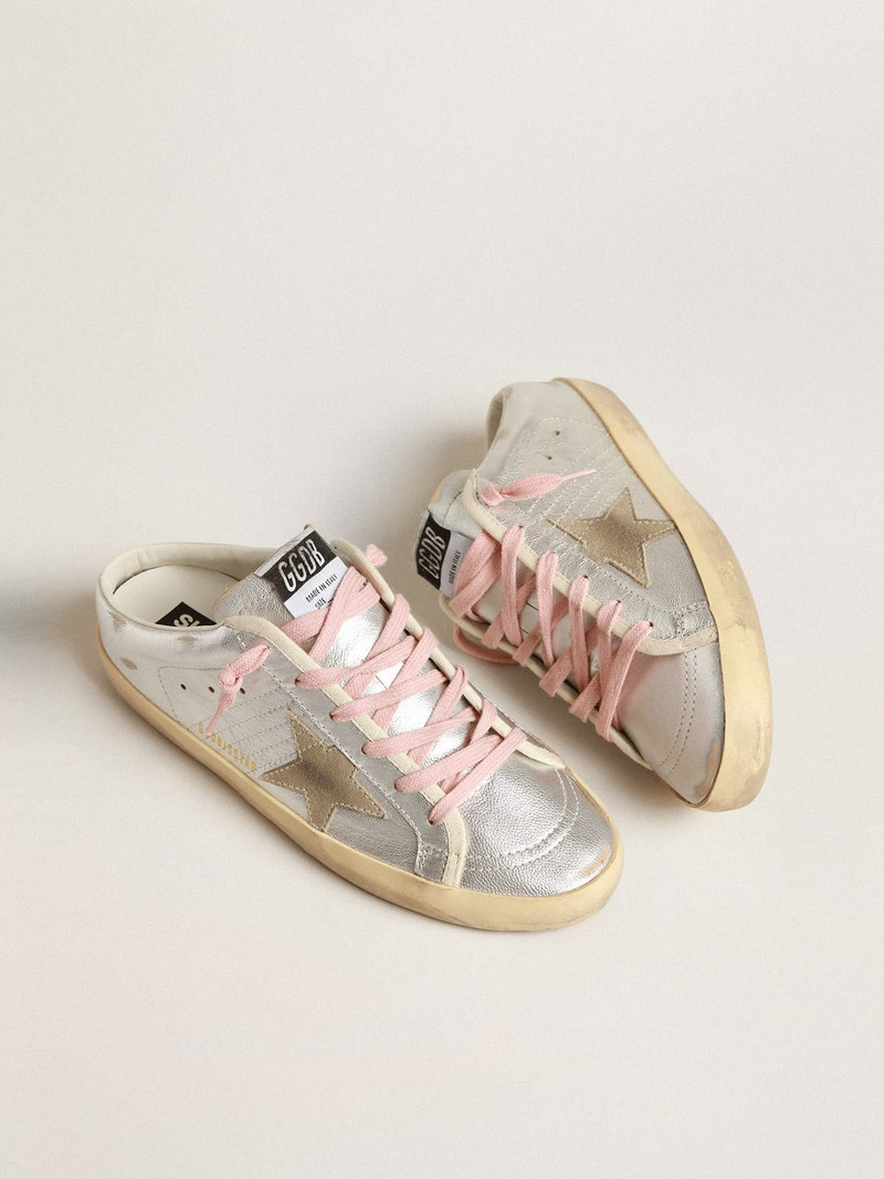 Super-Star Sabots in silver metallic leather with suede star 2