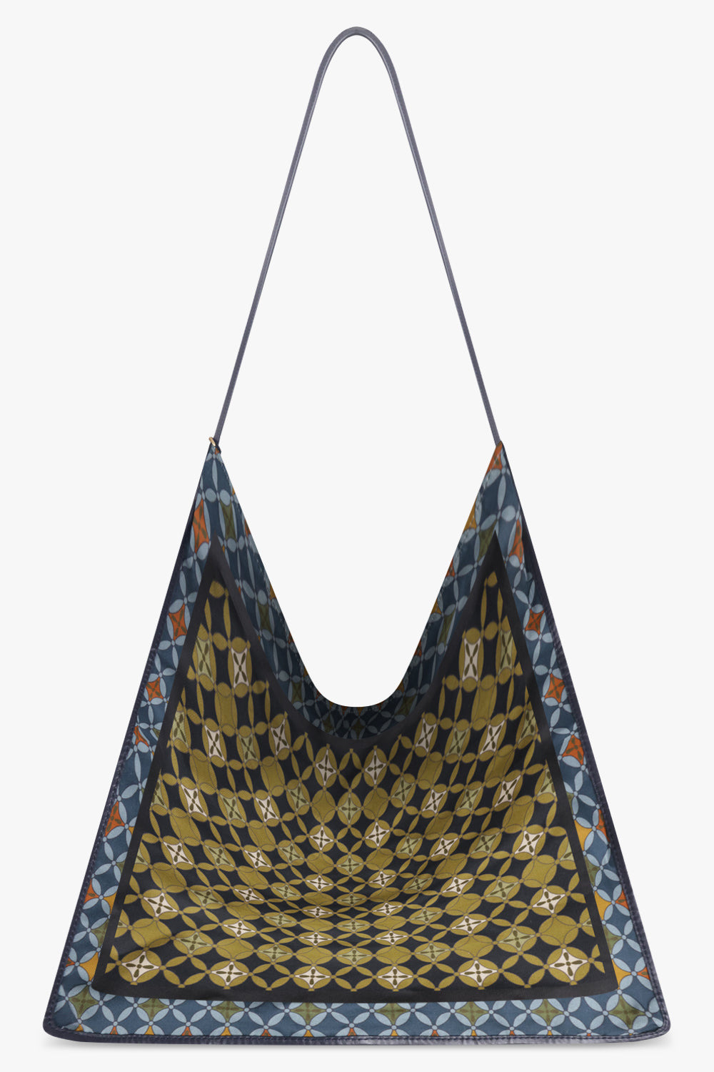 GEOMETRIC PRINT MEDIUM HOBO BAG WITH BELT STRAP | YELLOW/BLUE/GREEN - 1