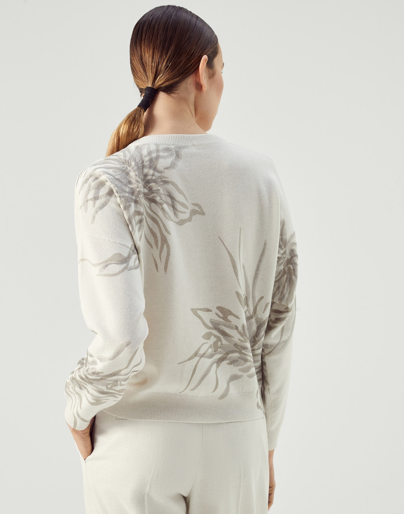 Brunello Cucinelli Sparkling marine flower sweater in virgin wool, cashmere and silk outlook