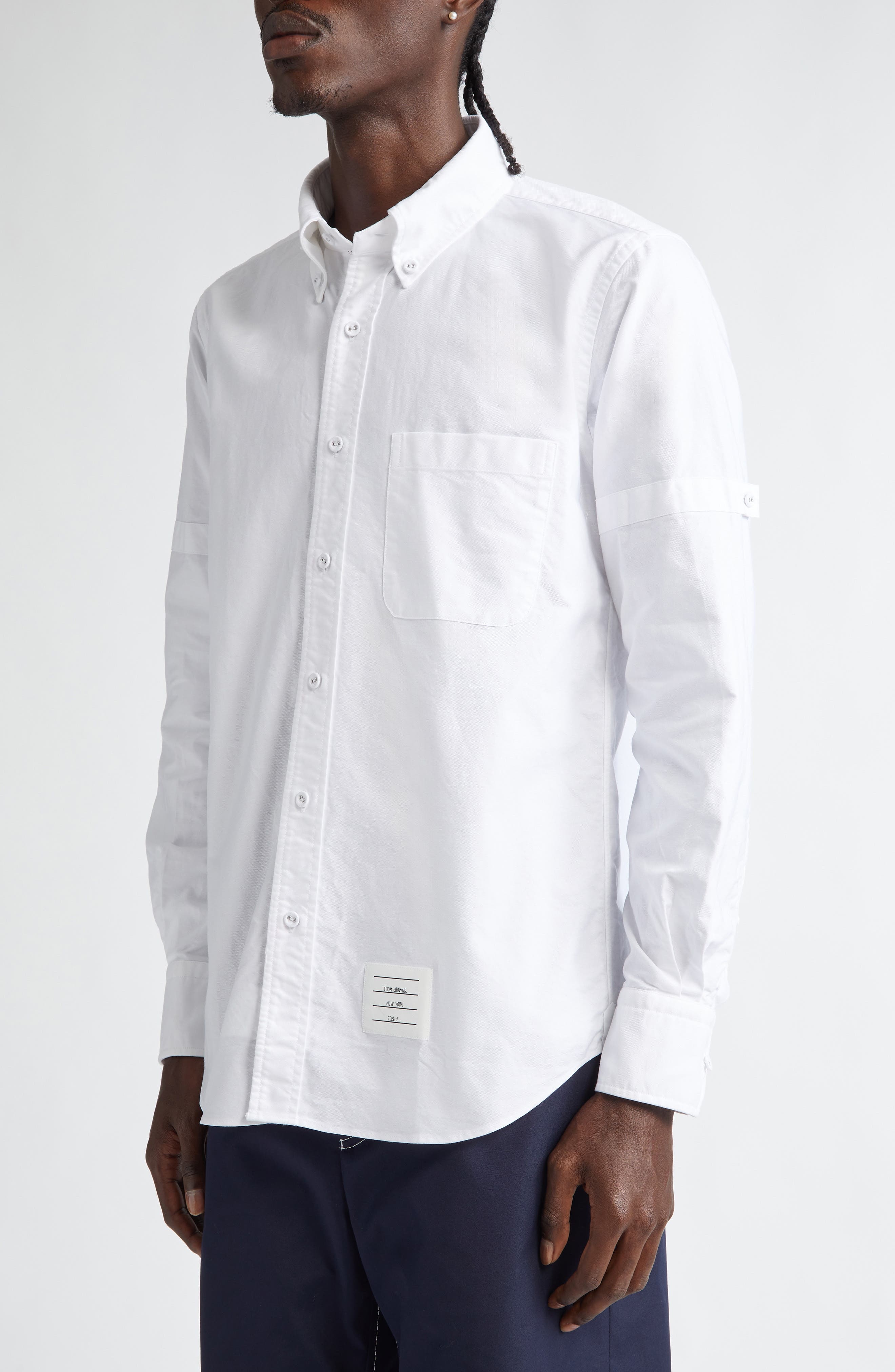 Thom Browne Straight Fit Cotton Oxford Button-Down Shirt in White at Nordstrom - 4