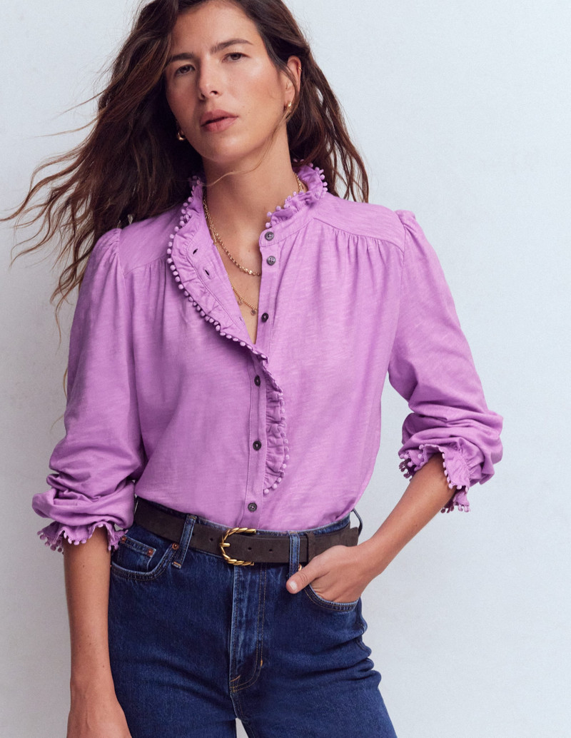 Emily Pom Detail Ruffle Shirt-Chalky Violet 2