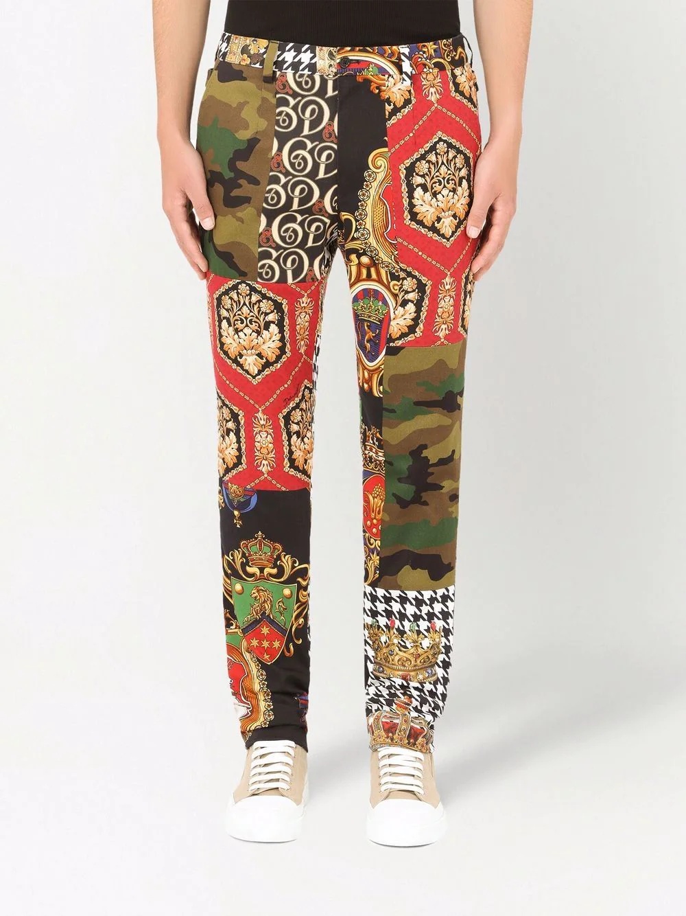 patchwork-print chino trousers - 3