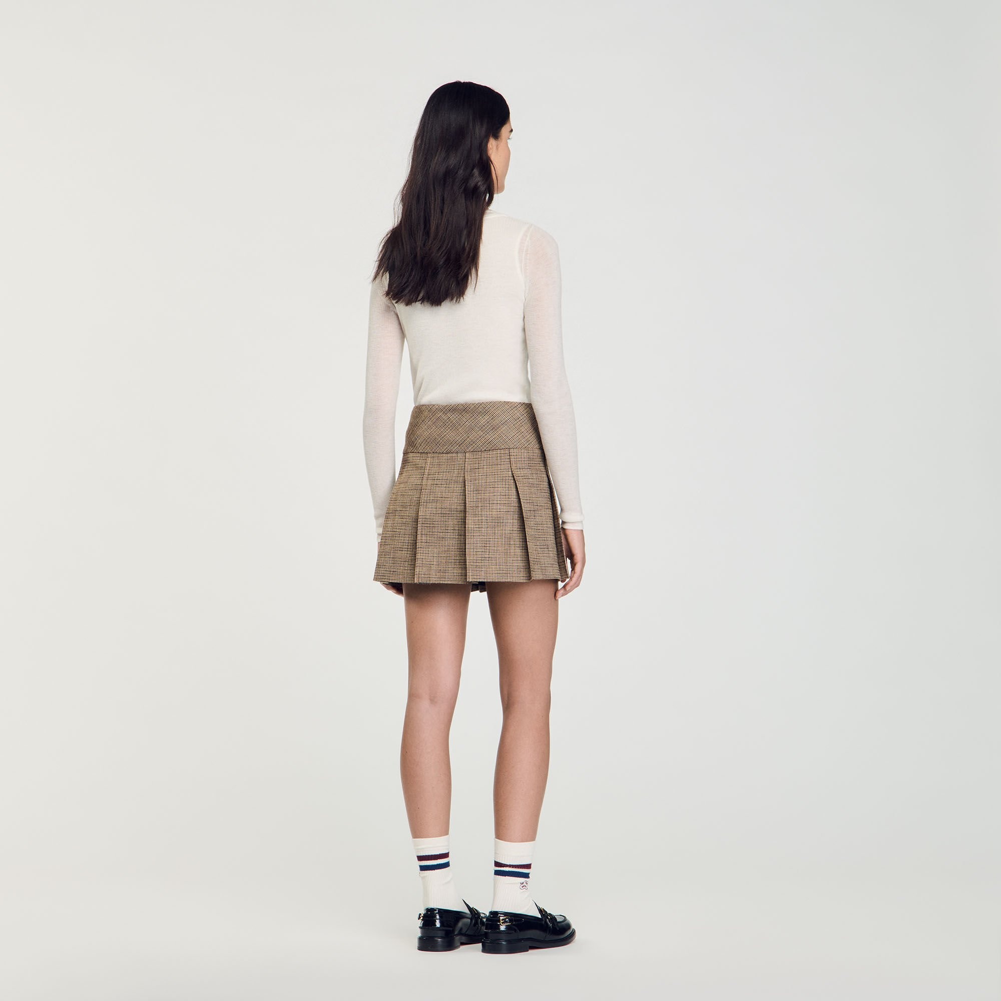 PLEATED MICRO HOUNDSTOOTH SKIRT - 5
