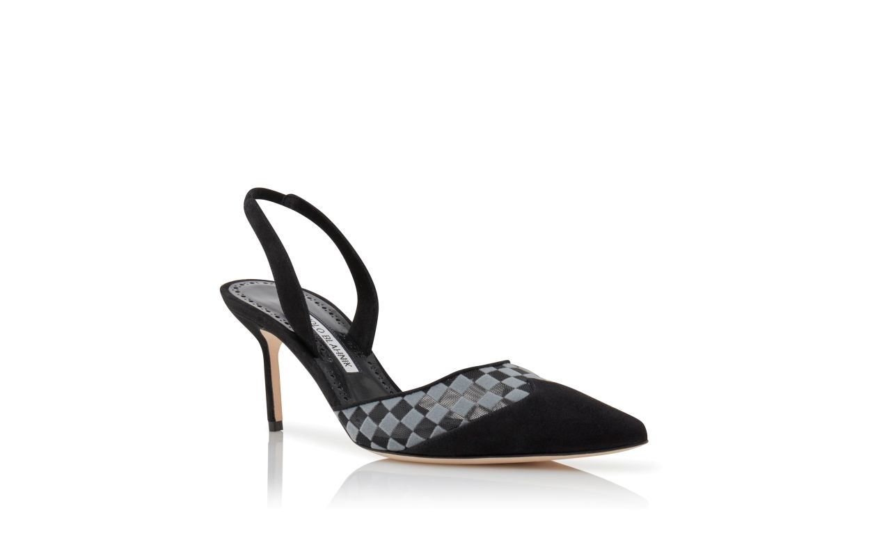 Black Mesh Checkered Slingback Mules - 3