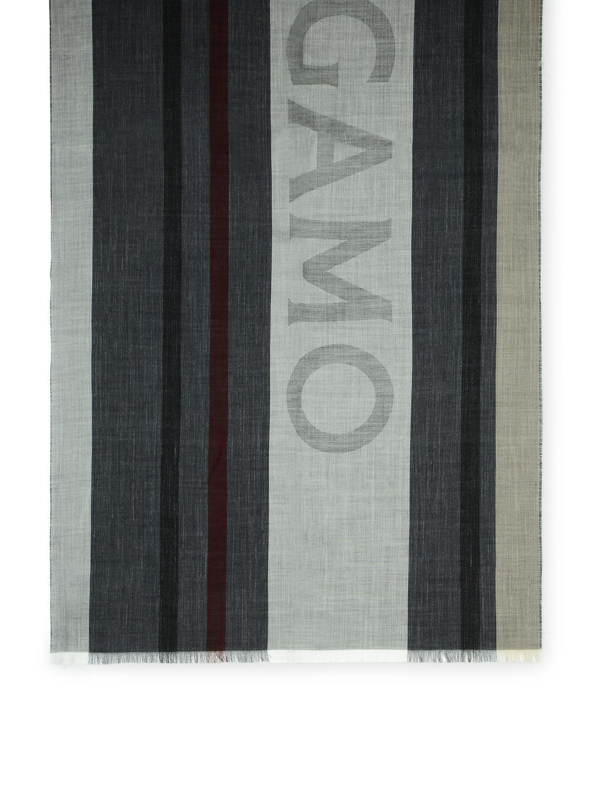 Salvatore Ferragamo 'Big Logo' Grey Silk Blend Scarf Men - 2