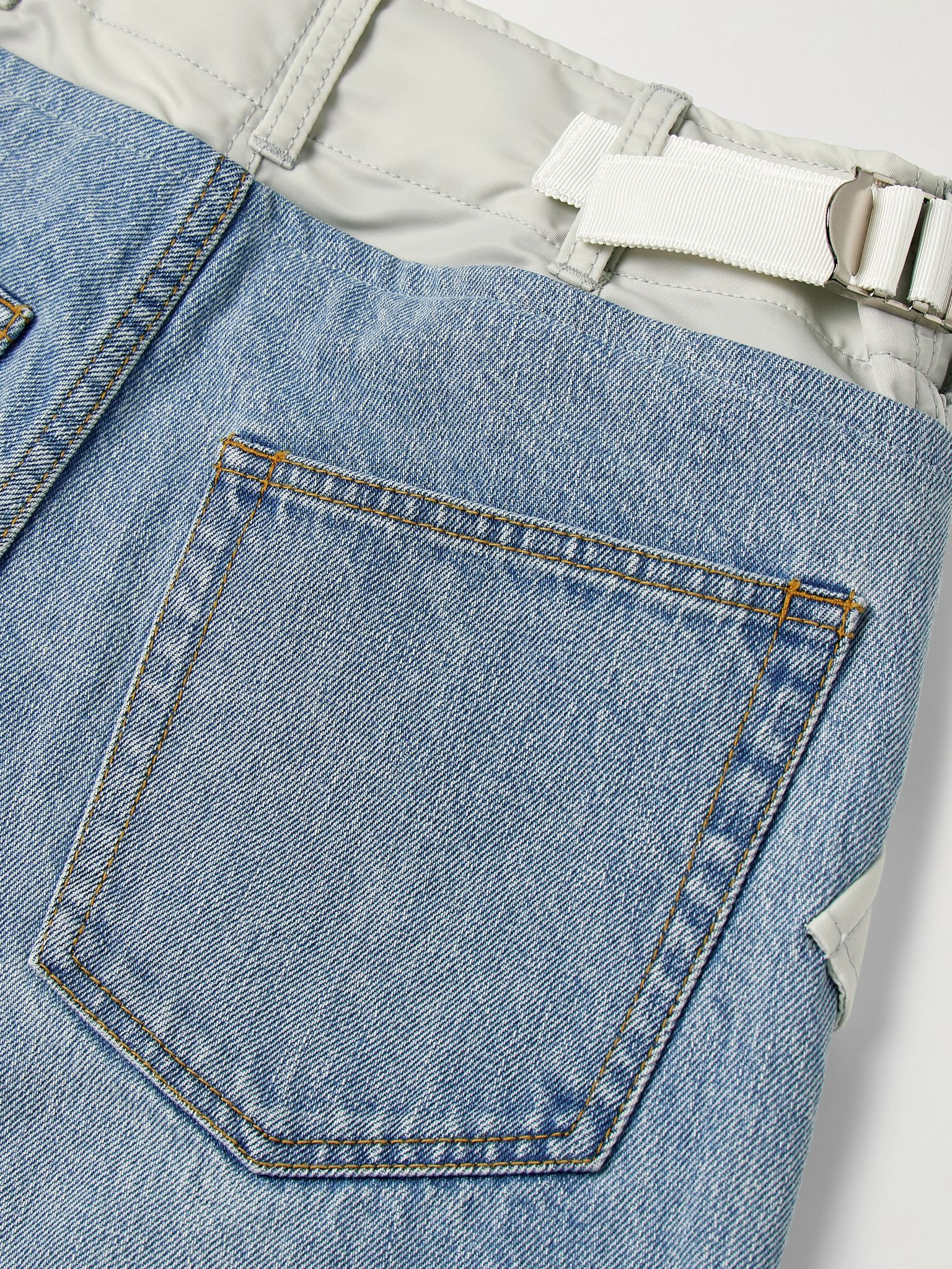 Shell-trimmed mid-rise wide-leg jeans Light blue - 6