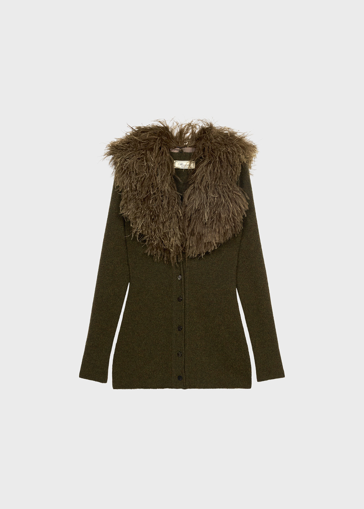 WOOL CARDIGAN WITH FEATHER COLLAR - 1