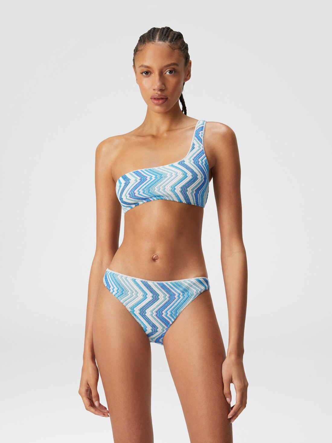 One-shoulder viscose blend chevron bikini with lurex - 2