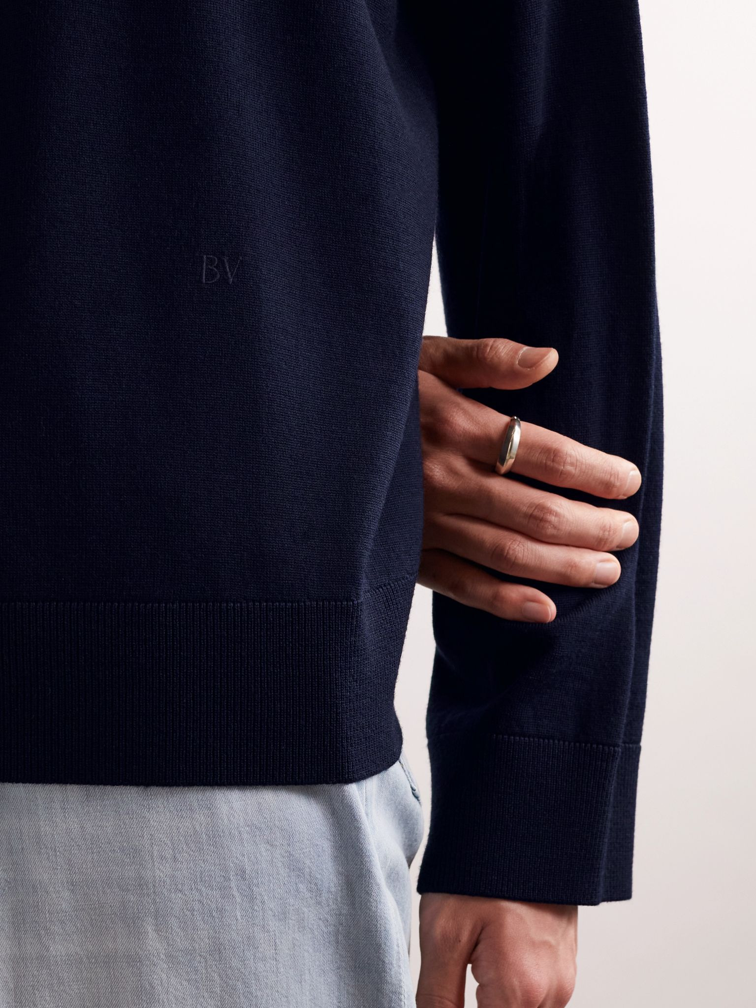 Logo-Embroidered Wool Sweater Blue - 5