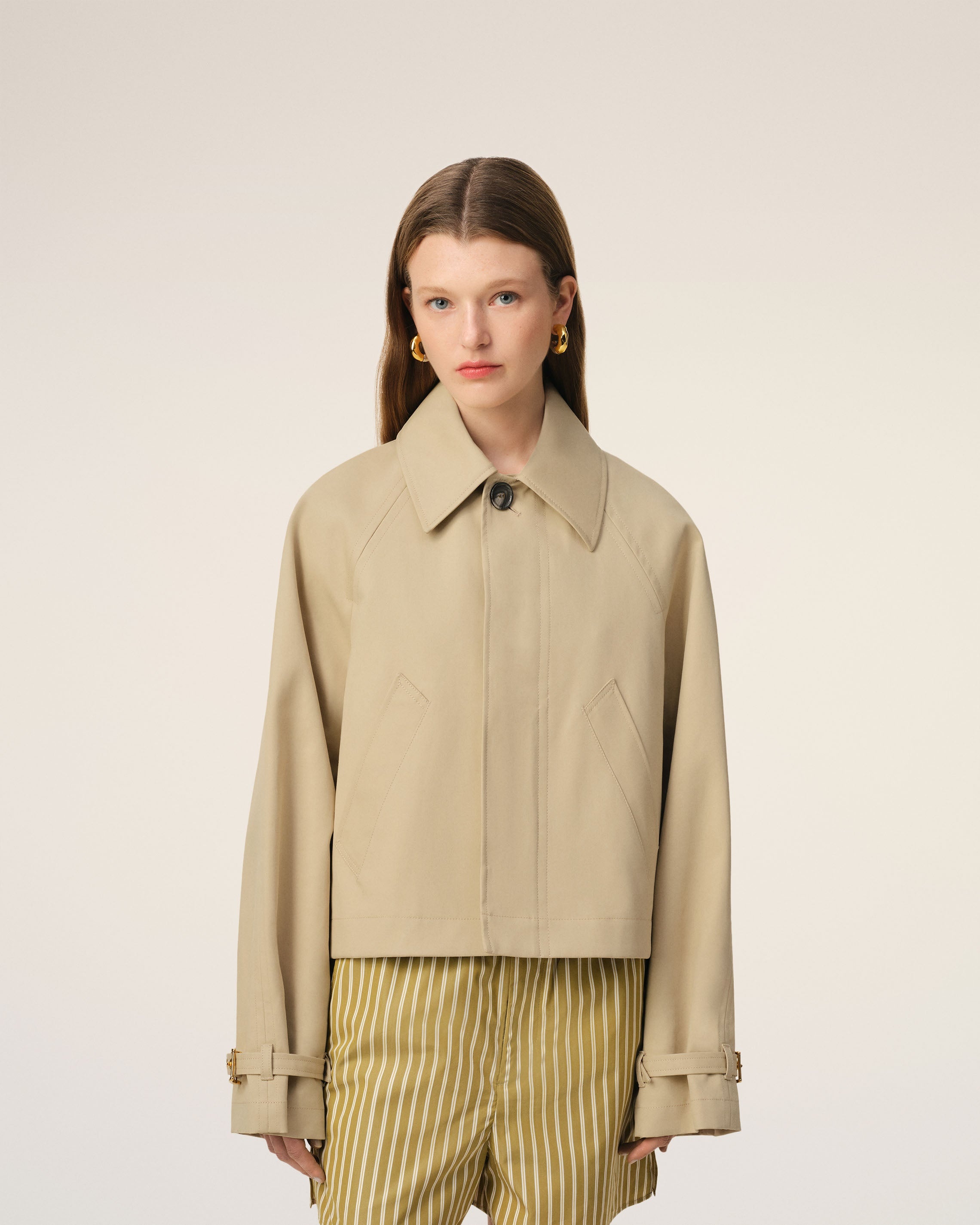 BEIGE COTTON BUTTONED JACKET - 2
