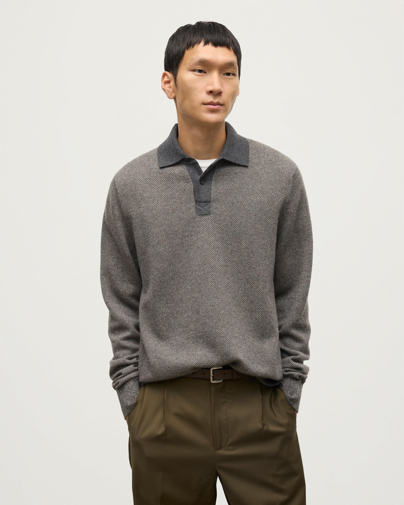 Johnstons of Elgin Tweel Grey & Brown Cashmere Rugby Shirt outlook