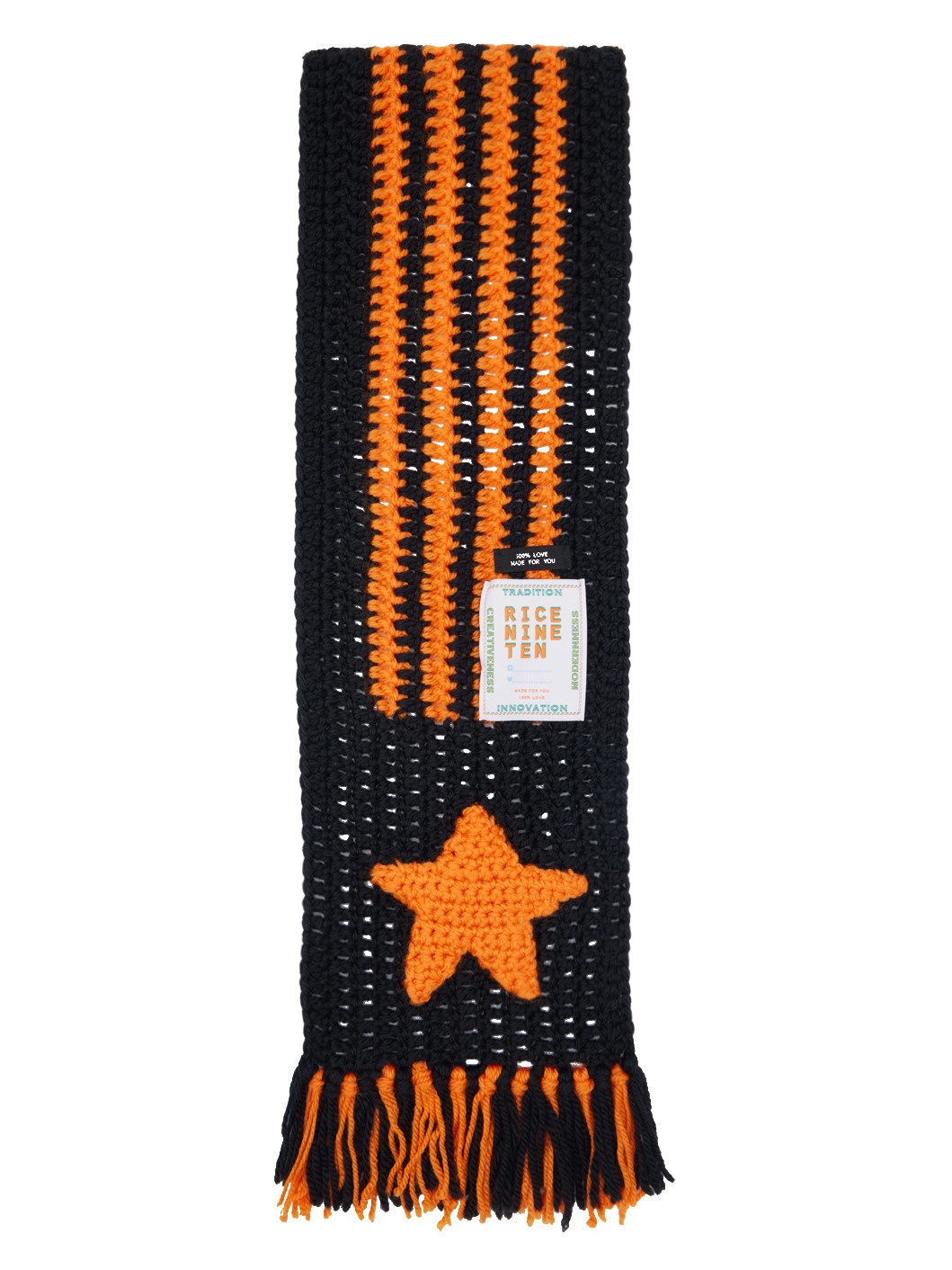 Black & Orange Hand Knitted Crochet Scarf - 2