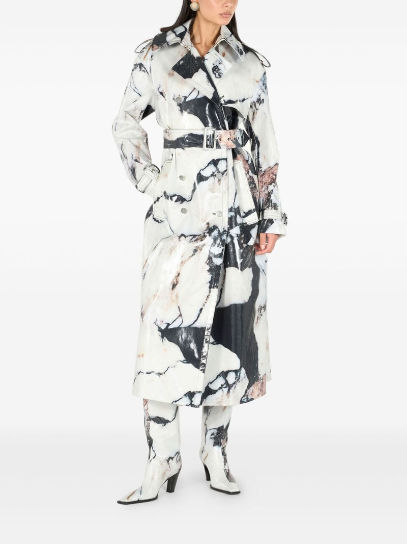 Roberto Cavalli marble-print double-breasted trench coat outlook