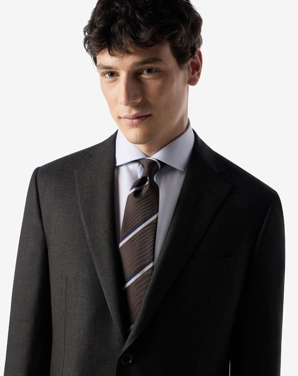 Brown regimental jacquard silk tie - 2