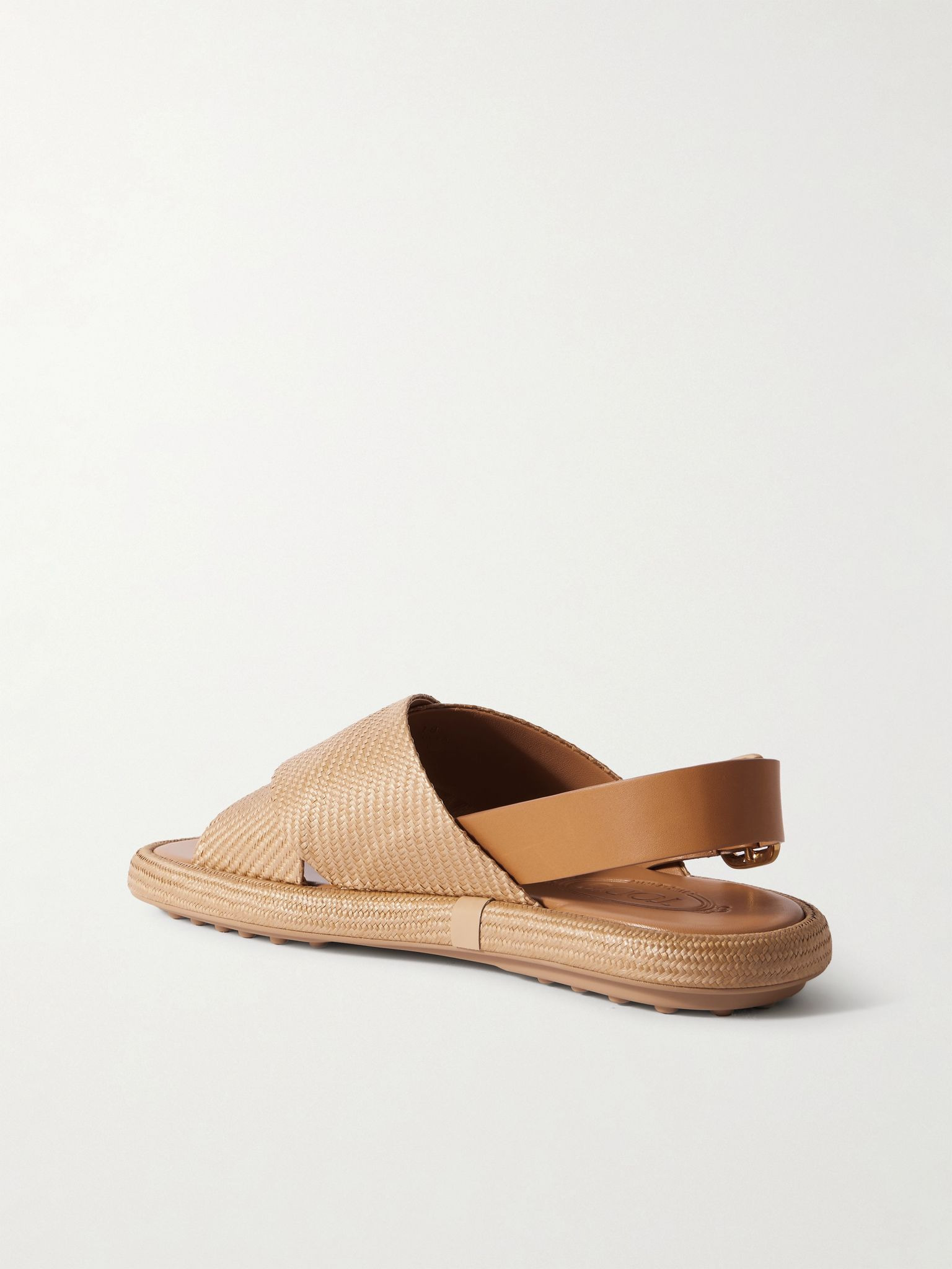 Gomma leather-trimmed raffia slingback sandals Beige - 3