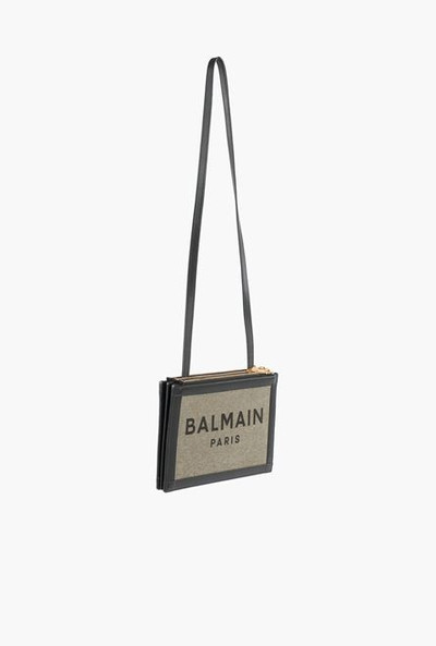 Balmain Khaki canvas B-Army 26 clutch with black leather panels outlook