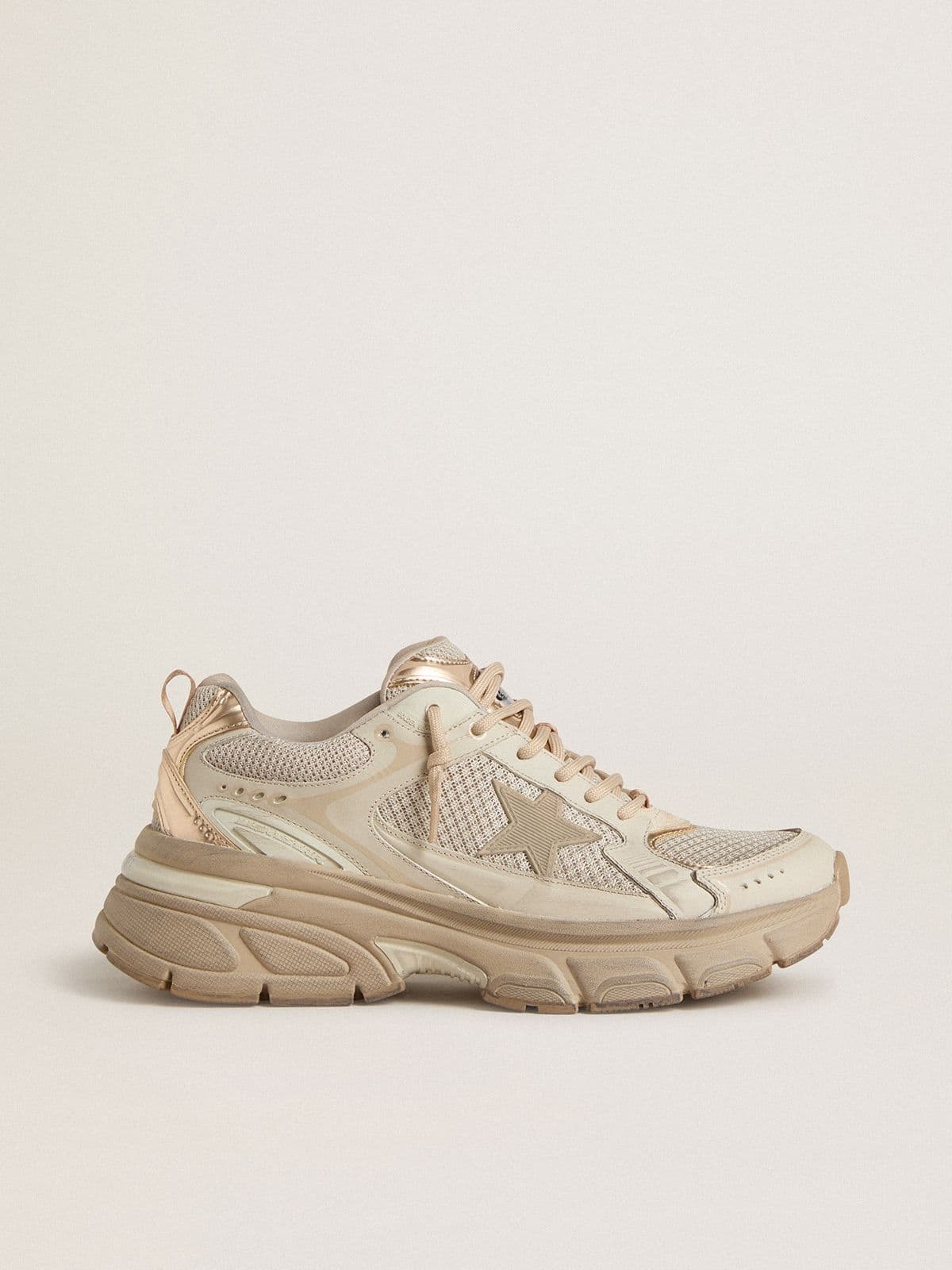 Women’s Lightstar in dove-gray leather and mesh with beige TPU star - 1