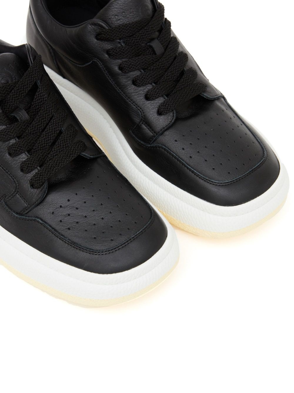 square-toe leather low-top sneakers - 4