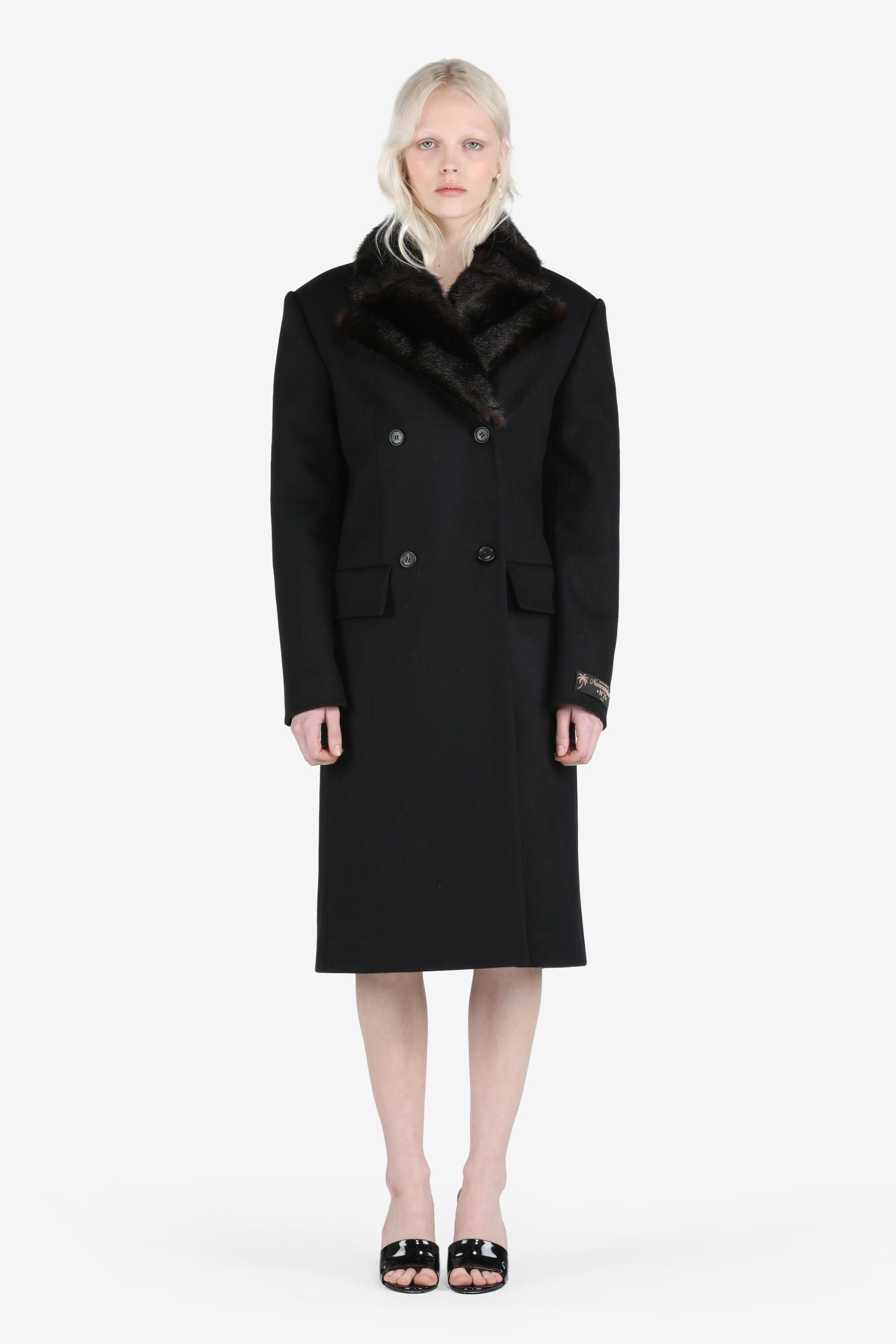 FAUX FUR-TRIM DOUBLE-BREASTED COAT - 1