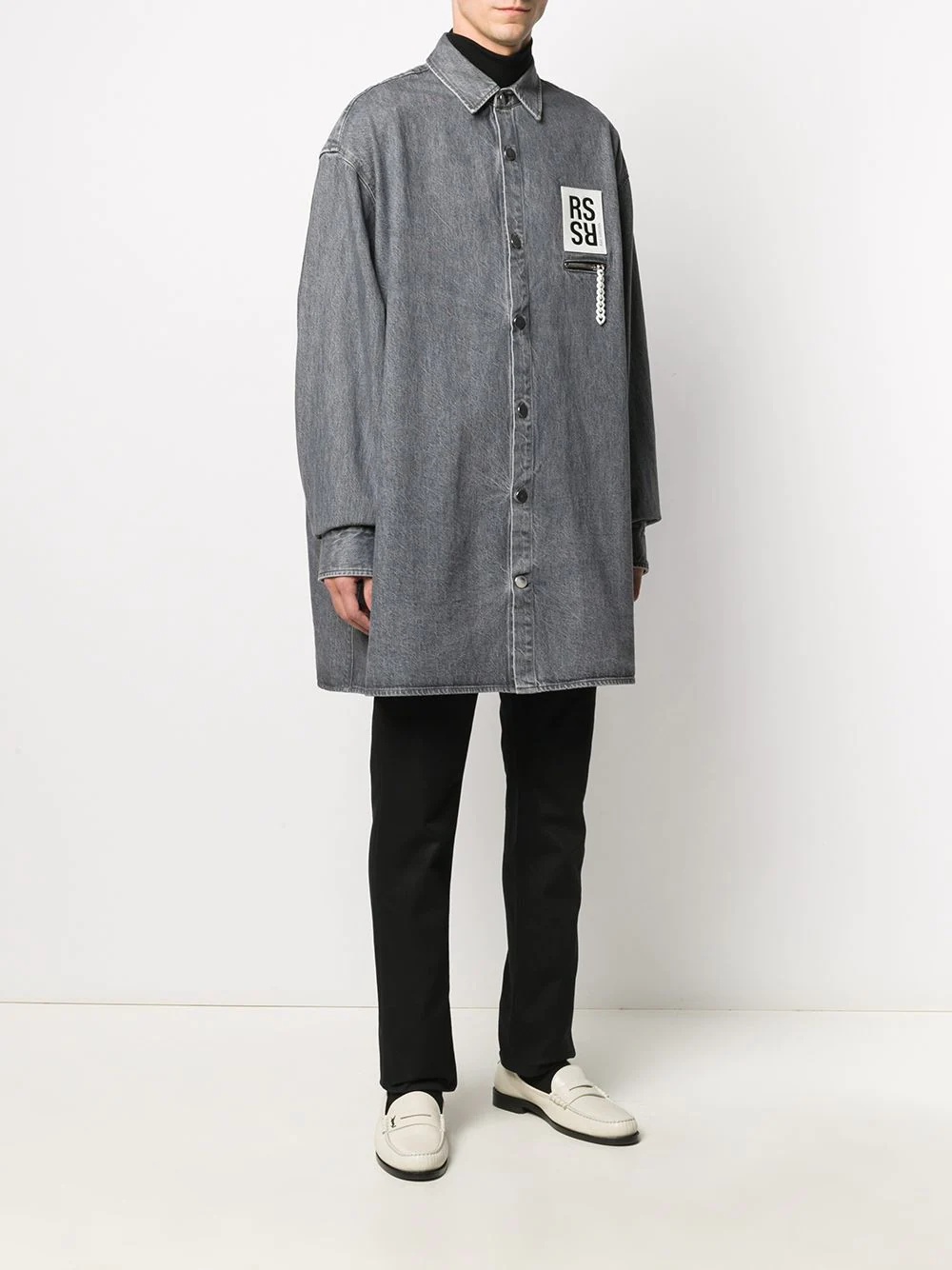 logo patch oversized denim shirt - 3