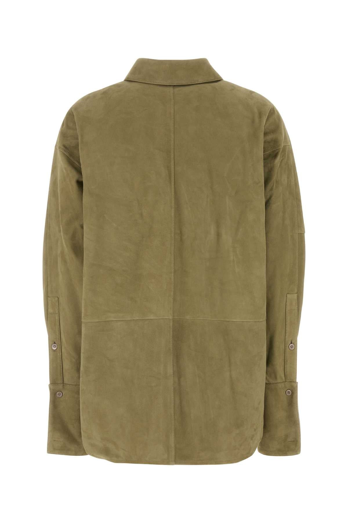 Loewe Women Sage Green Suede Shirt - 2