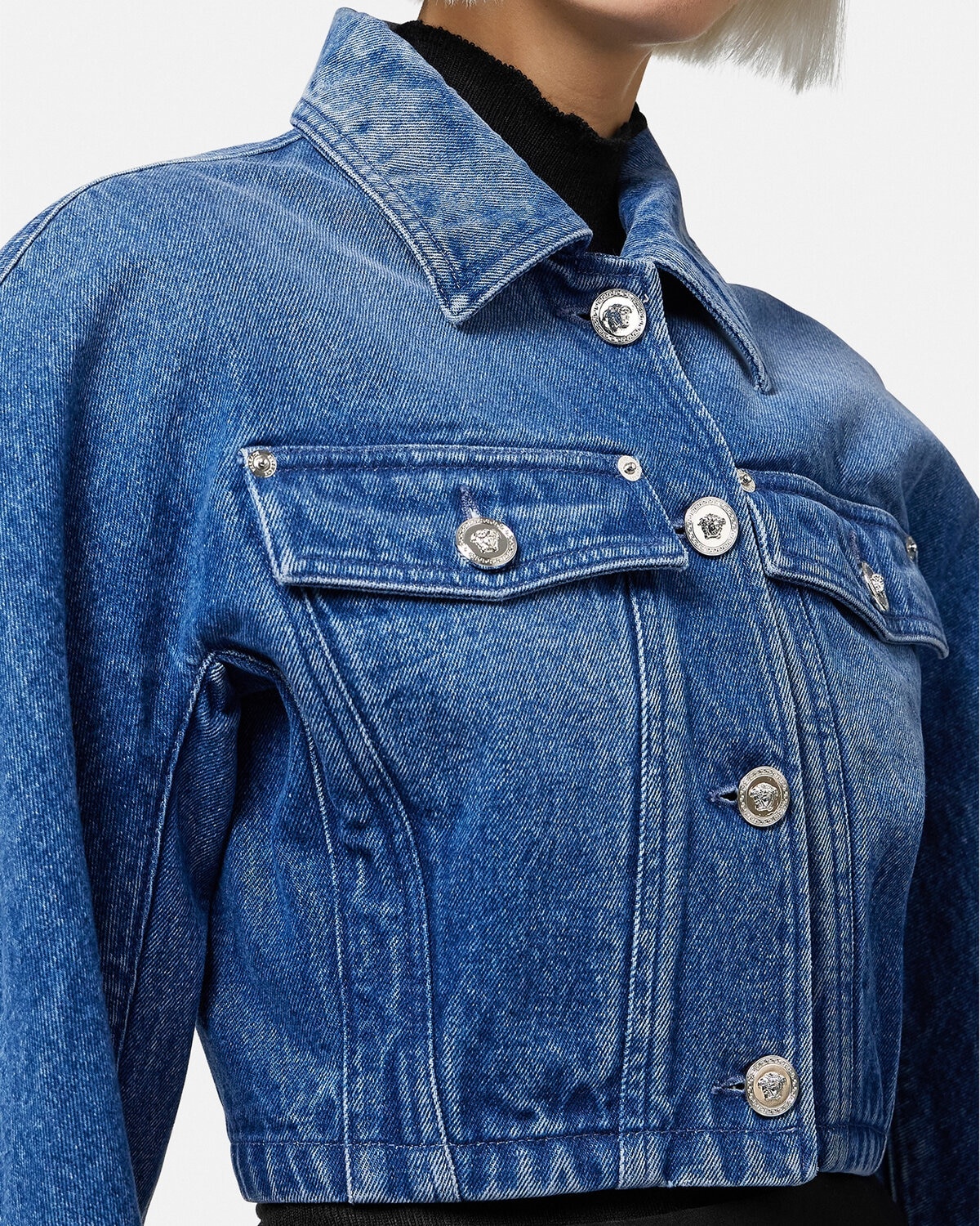 Rounded Crop Denim Jacket - 5
