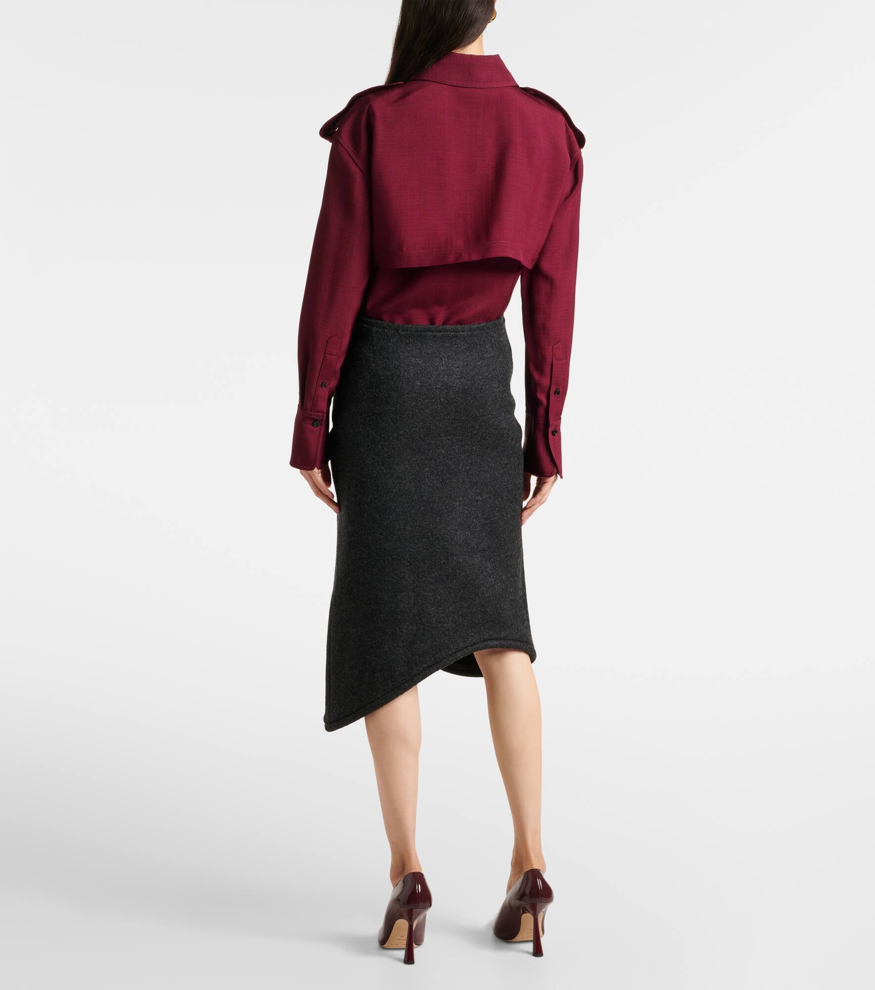 Padded high-rise wool pencil skirt - 3