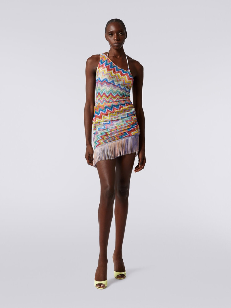 Missoni Short one-shoulder cover-up with fringes and side gathers outlook