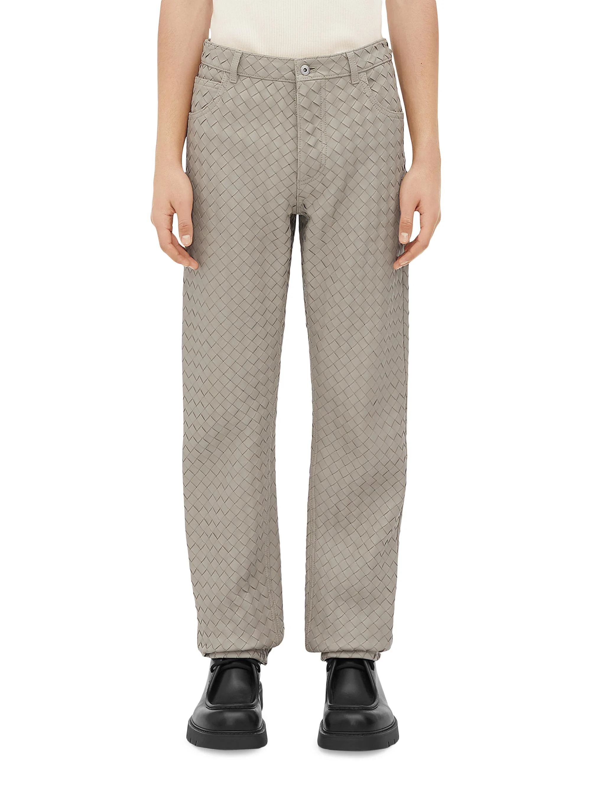 Men's Intrecciato Leather Pants - Metallic Mist - 1