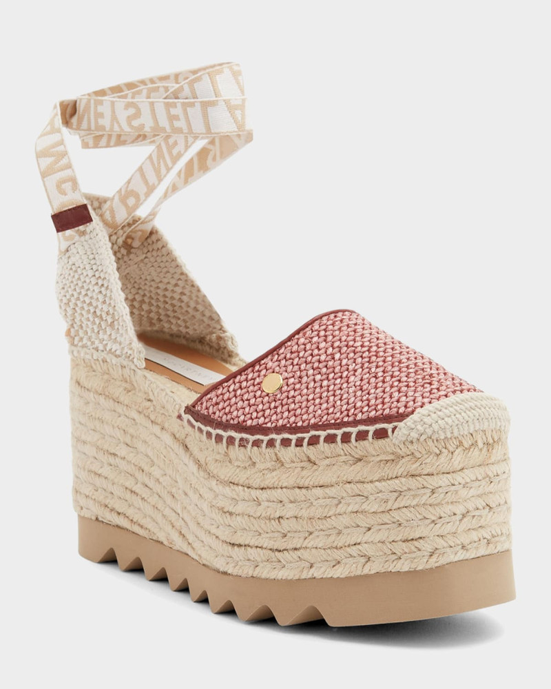 Stella McCartney 80mm Gaia Raffia Ankle-Tie Platform Espadrilles outlook