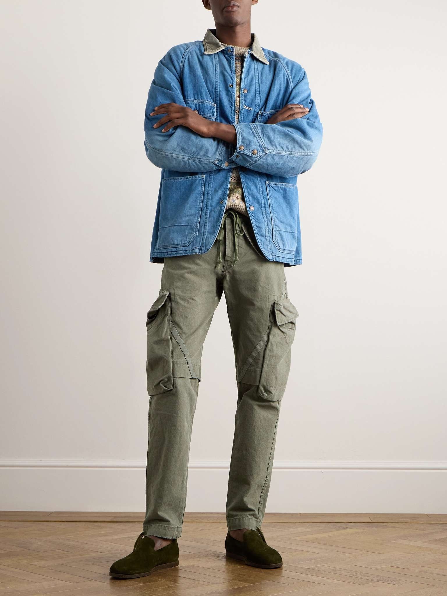 Greg Lauren cropped tapered trousers - Green