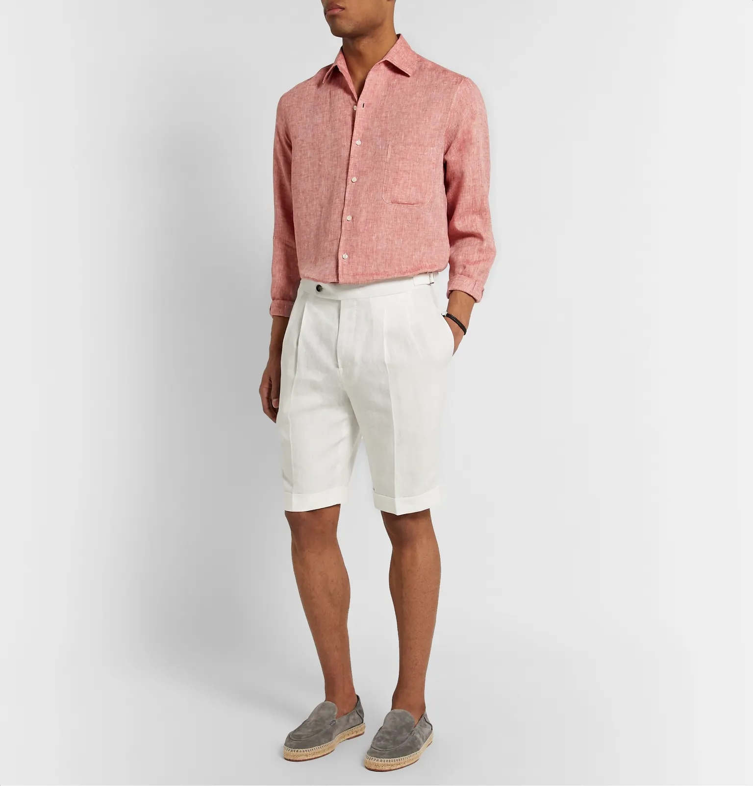 Slim-Fit Pleated Linen Shorts - 8