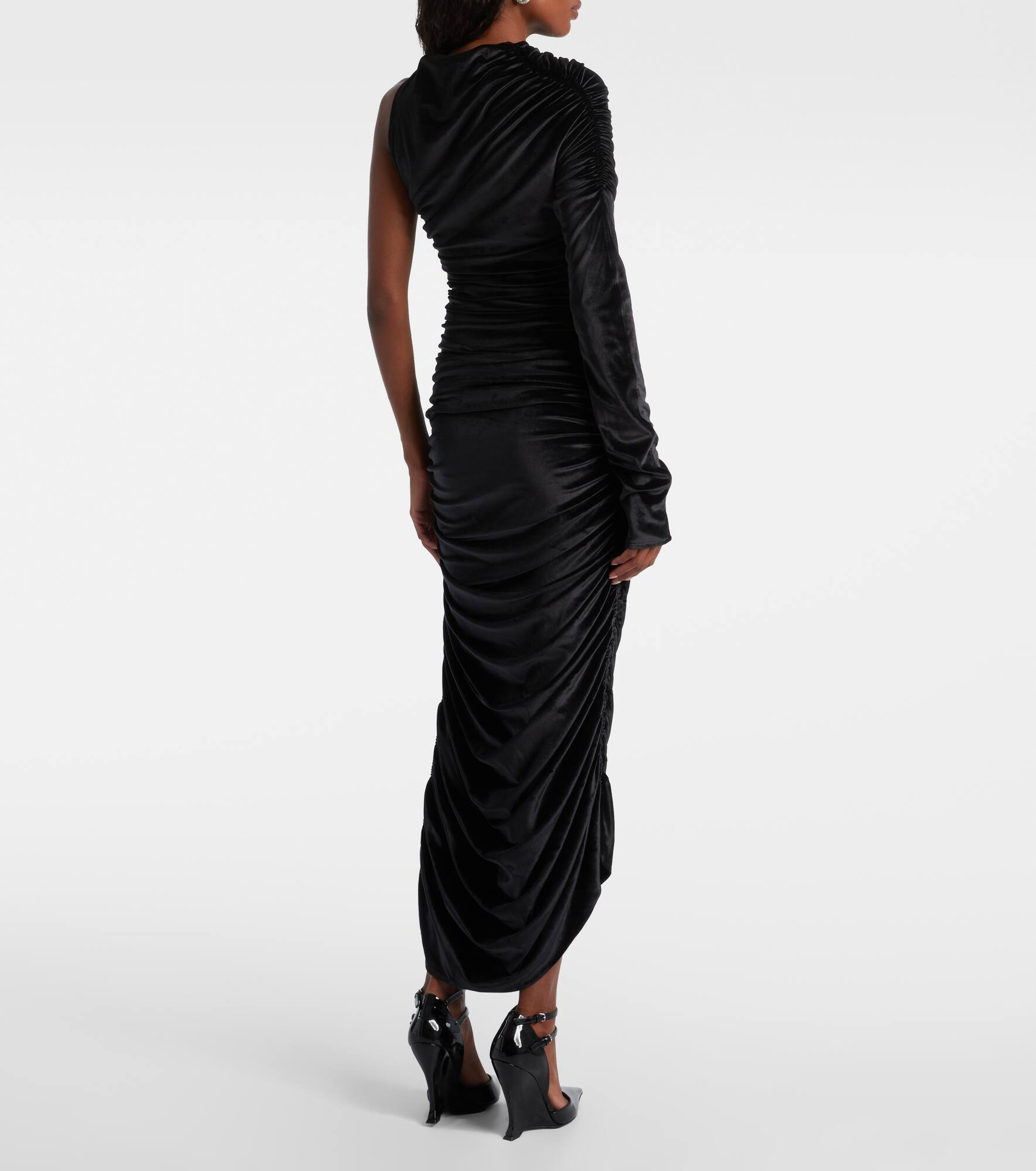 Asymmetric velvet jersey maxi dress - 3