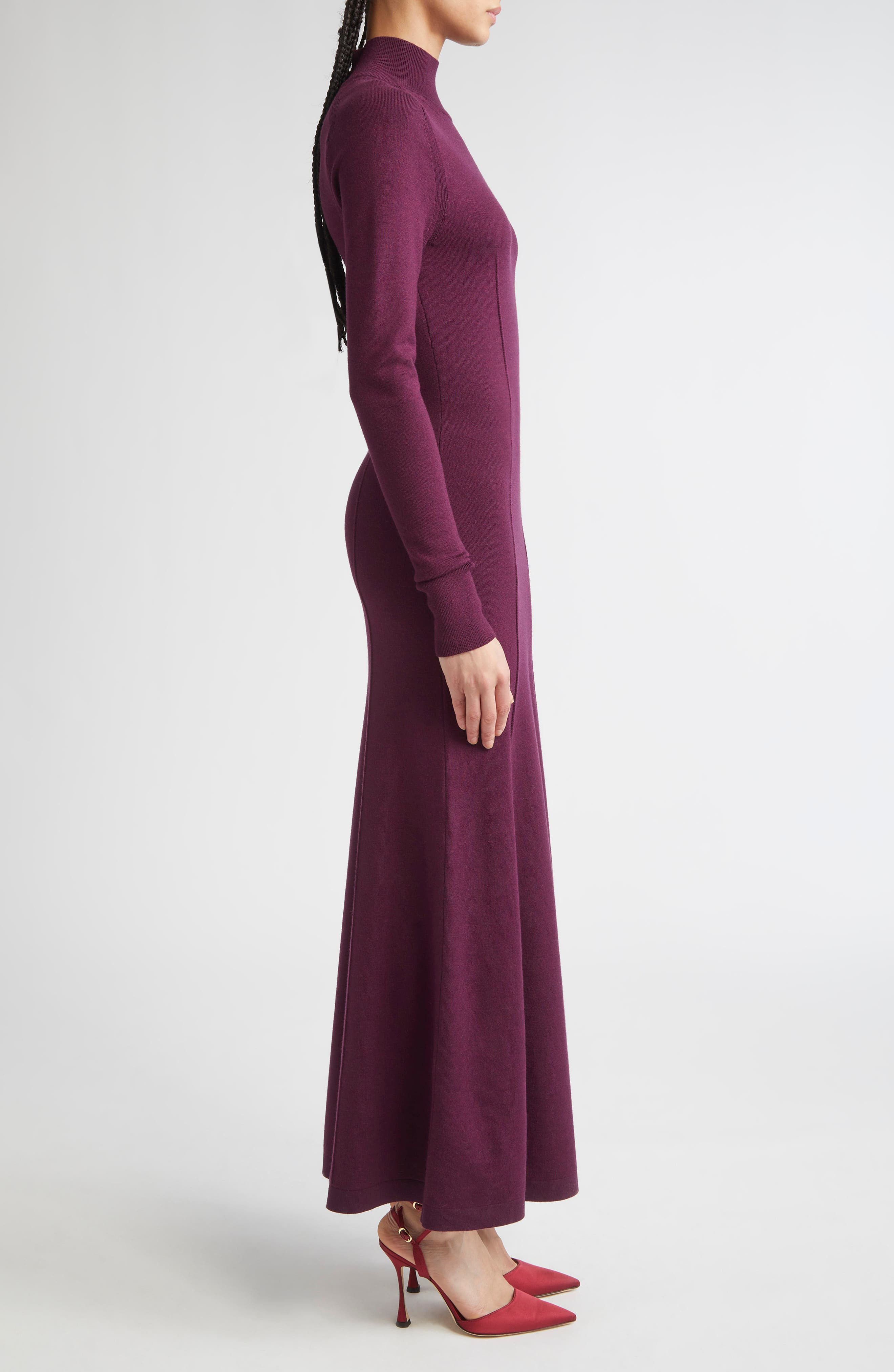 Carolina Herrera Long Sleeve Mock Neck Sweater Dress in Eggplant at Nordstrom - 3