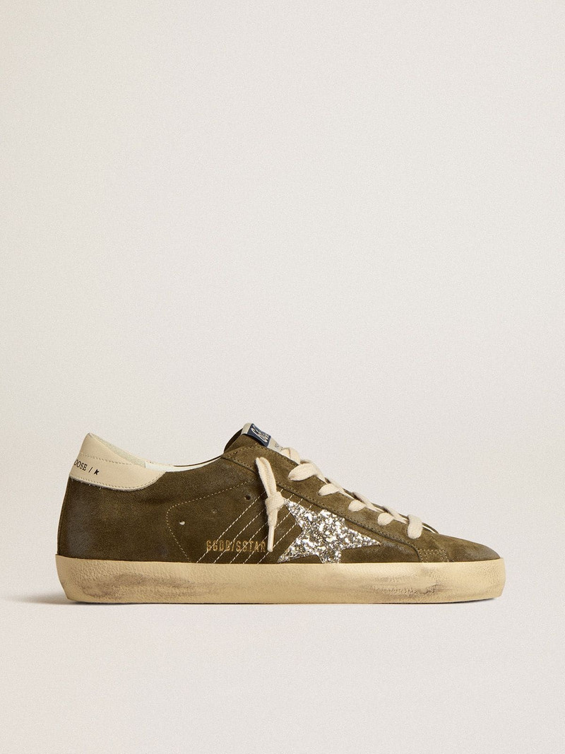 Women’s Super-Star in green suede with glitter star and cream heel tab - 1