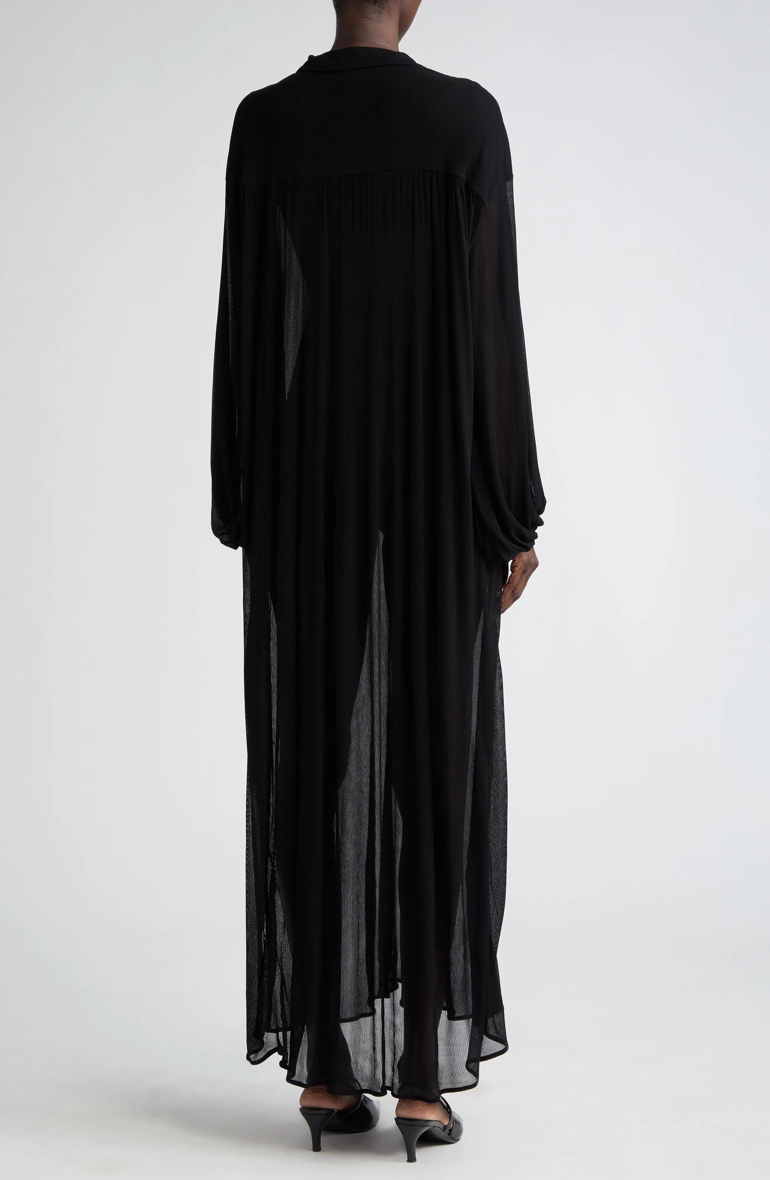 Sheer Long Sleeve Tunic Maxi Dress - 2