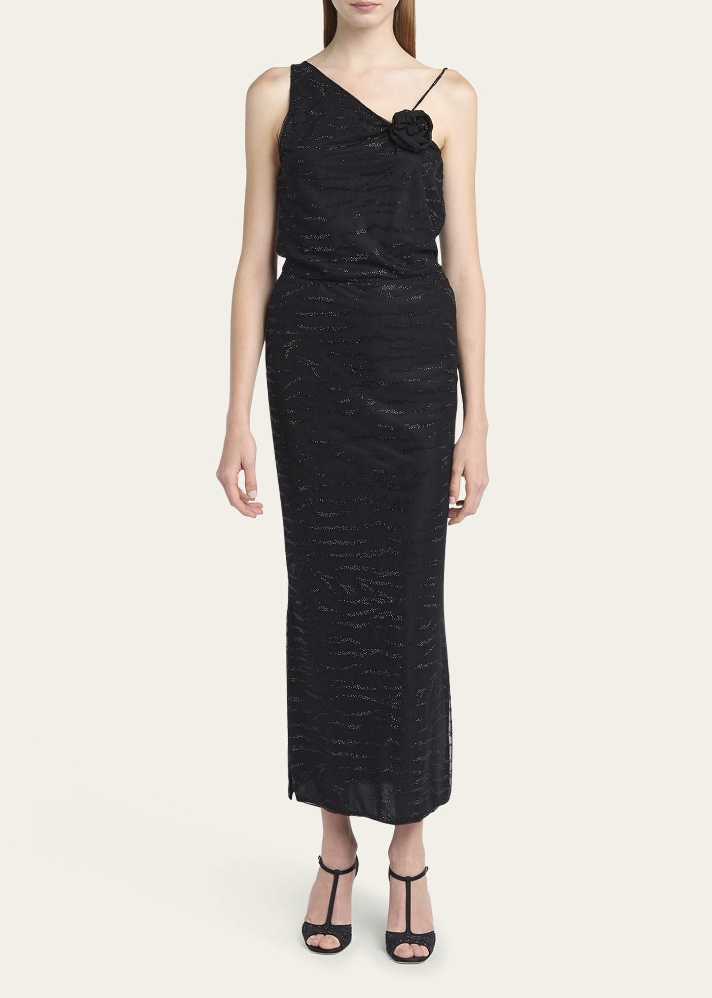 Embellished Rose One-Shoulder Gown - 2