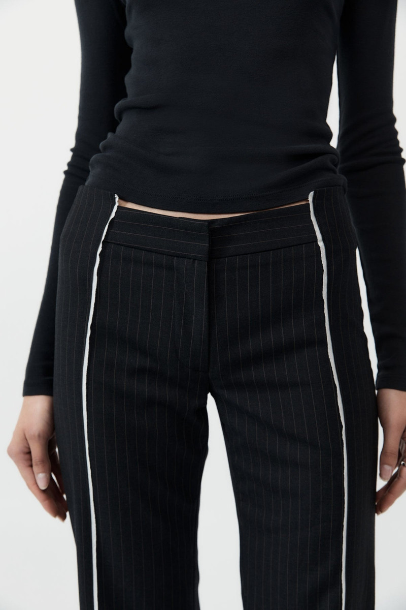 Deconstructed Pinstripe Trousers - Black 3