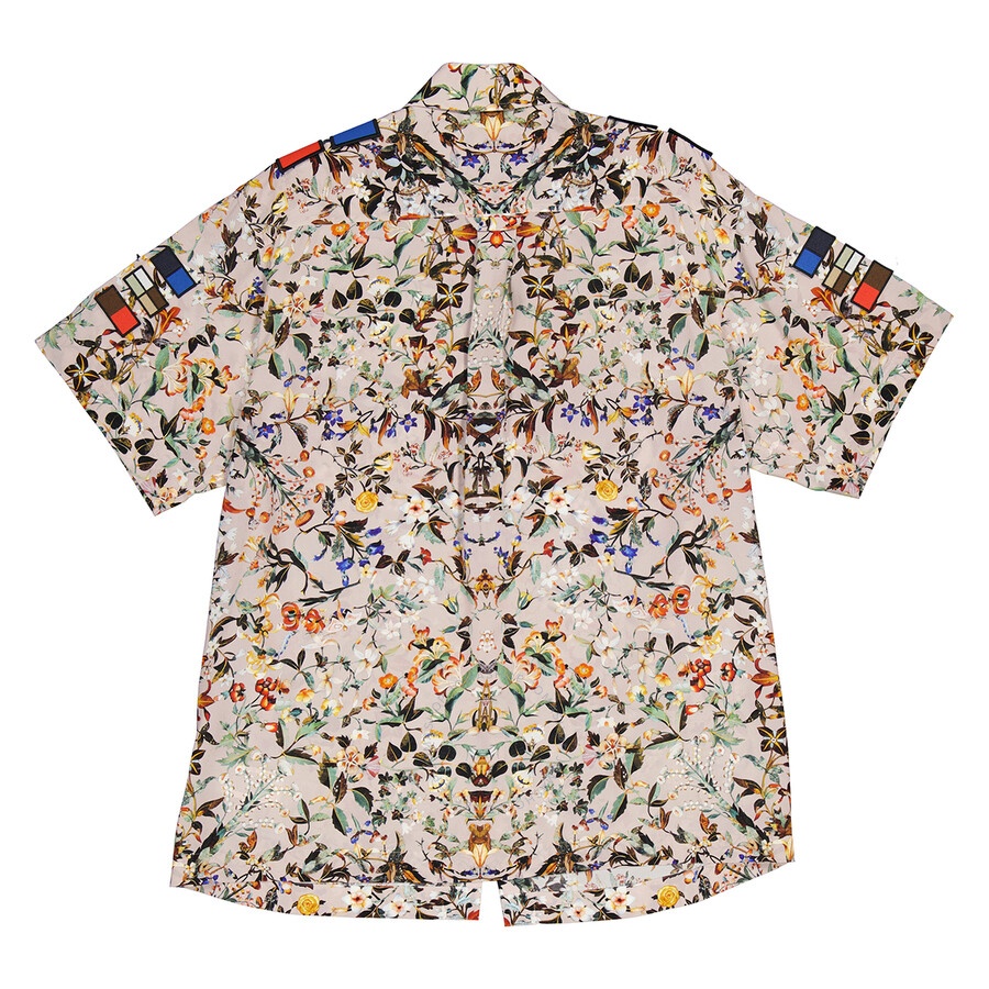 Burberry Badge Appliques Iris Floral-Print Silk Crepe De Chine Oversized Shirt - 2