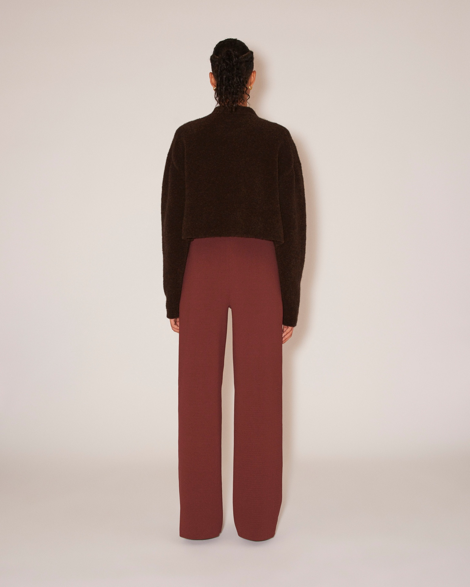 DOMINO - Compact viscose wide leg ankle split pants - Mahogany - 5