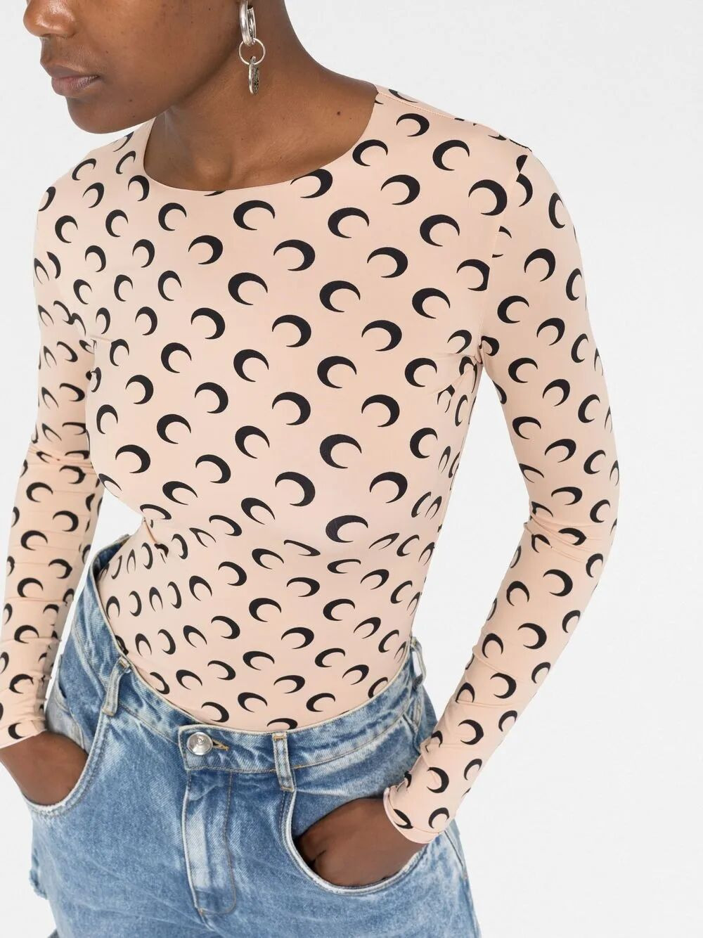 Marine Serre Women "Moon" Printed Jersey Ls Crewneck Top - 4