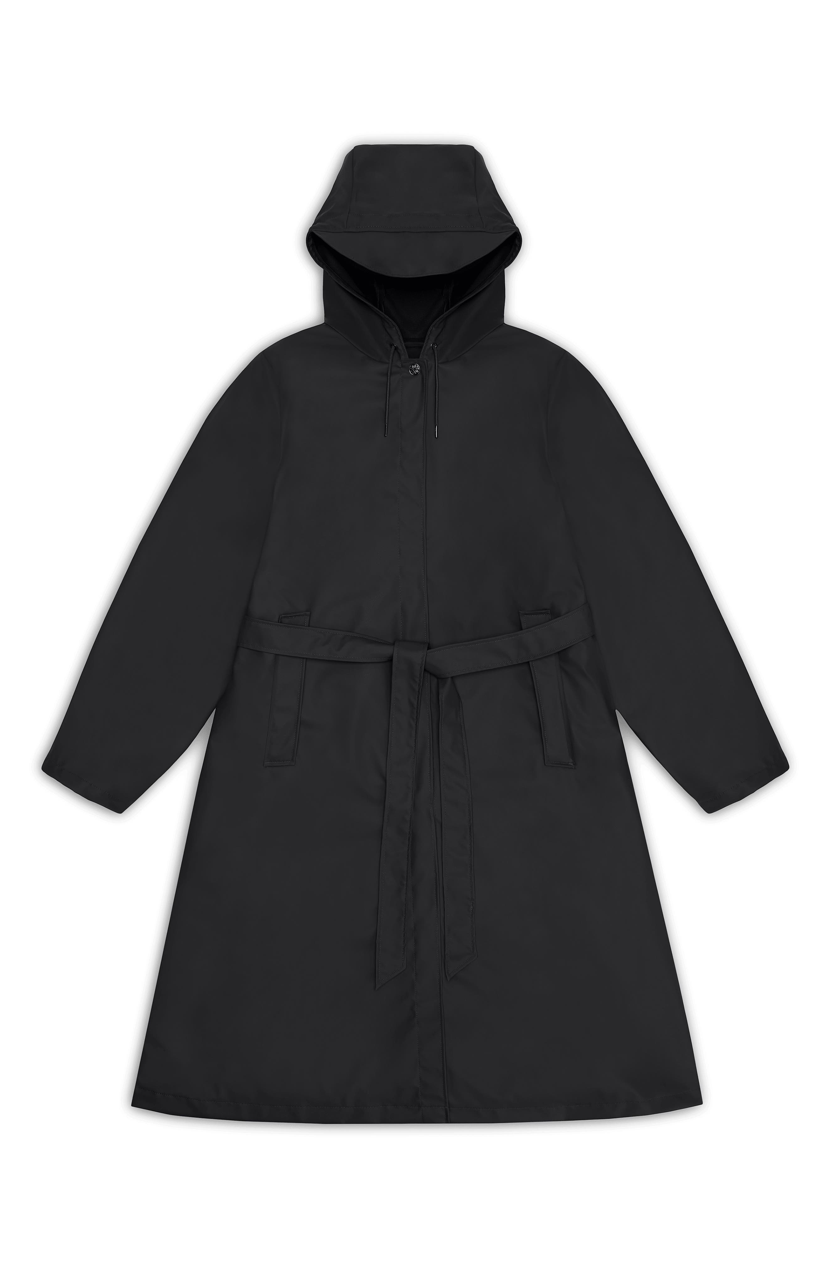 Rains Waterproof A-Line Long Raincoat in 01 Black at Nordstrom - 3