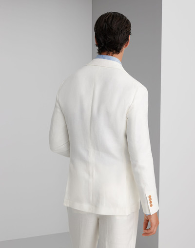 Brunello Cucinelli Linen, wool and silk diagonal deconstructed blazer with patch pockets outlook